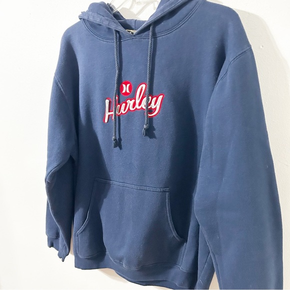 Hurley Blue Pullover Hoodie with Drawstring Sweatshirt Ribbed Cuffs / Waistline - Picture 4 of 11